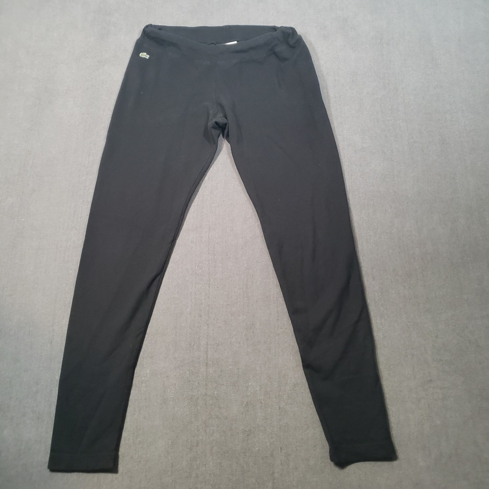 Lacoste Leggings Womens Size M Black Pique Cotton Stretch Crocodile Logo 4811L
